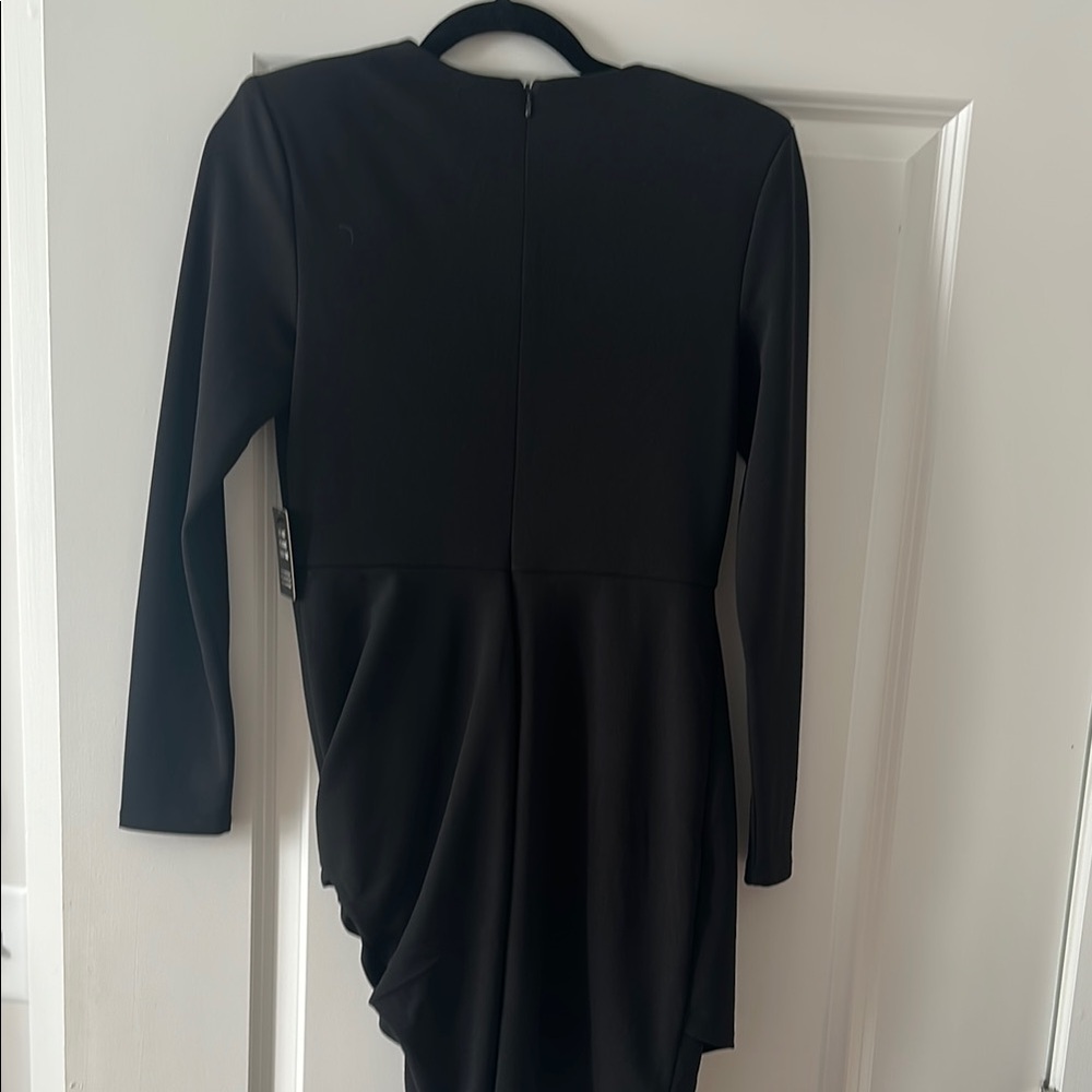 Express Black Asymmetrical Ruched Wrap Dress - Picture 4 of 4